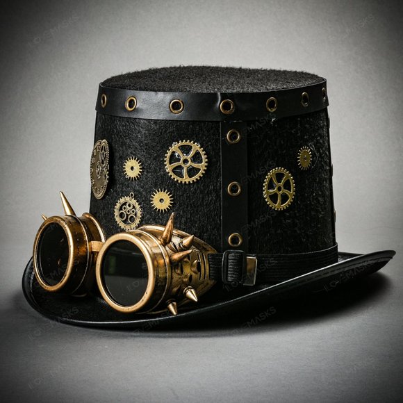Clock Gear Steampunk Top Hat Gothic Spike Goggles - Picture 4 of 6
